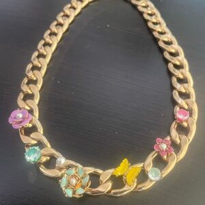 Gold plated cuban chain with floral accents